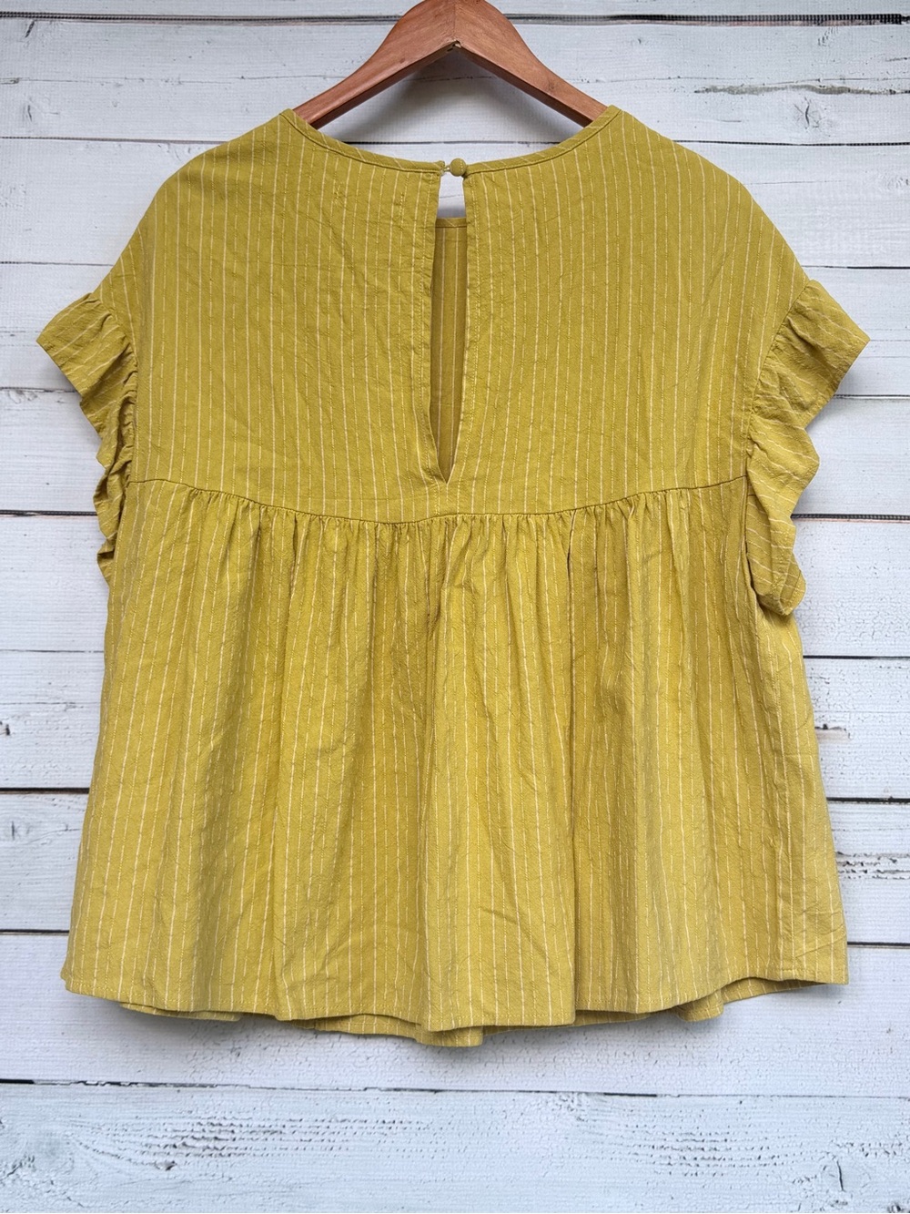 Altar'd State Pinstripe Babydoll Tunic Top with Flutter Ruffle Sleeves - Small - Picture 5 of 6